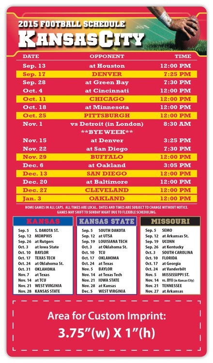 Kansas City Chiefs Pro Football Schedule Magnets 4" x 7" | Custom-Magnets