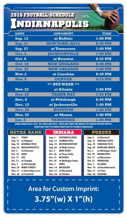 Indianapolis Colts Pro Football Schedule Magnets 4" x 7" | Custom-Magnets
