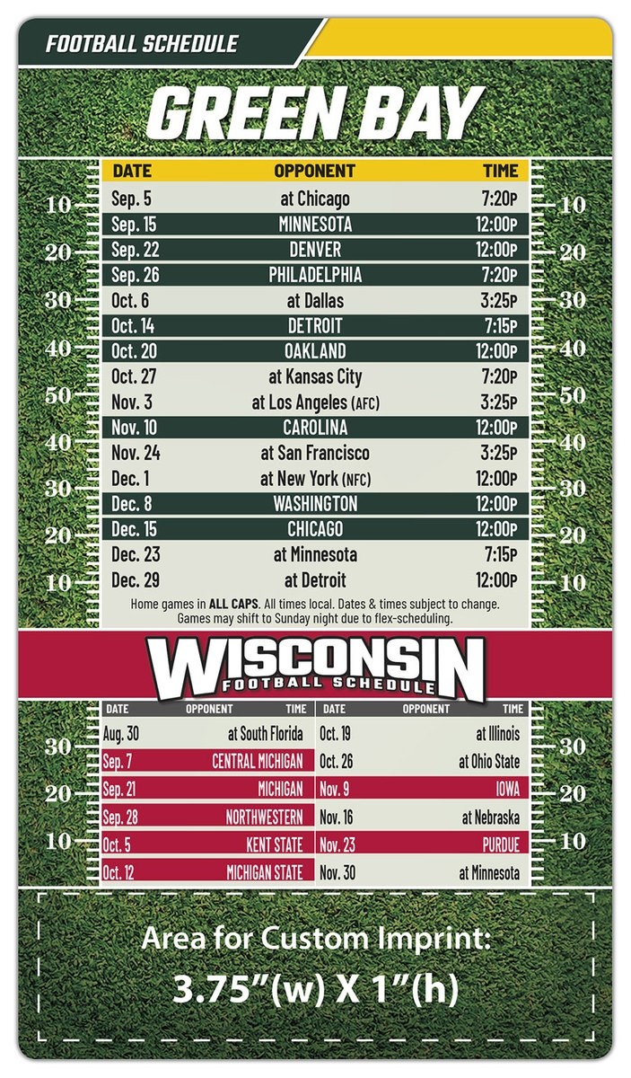 Green Bay Packers Pro Football Schedule Magnets 4" x 7" | Custom-Magnets