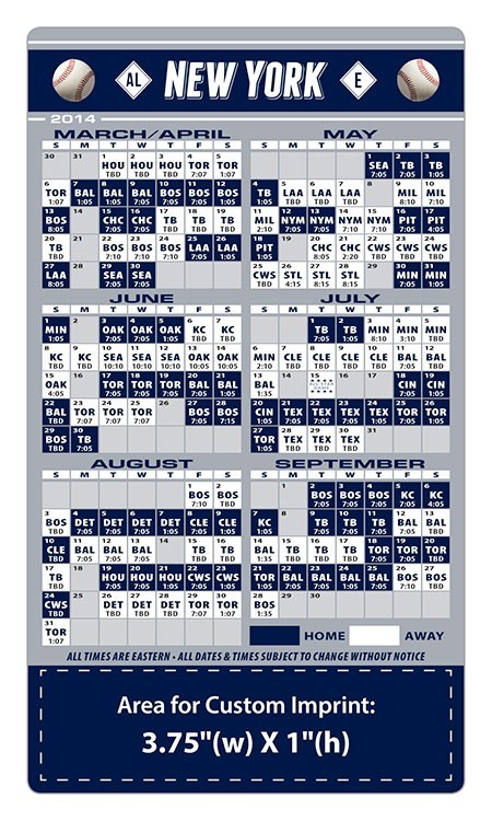 Bryde igennem Larry Belmont fedme New York Yankees Baseball Team Schedule Magnets 4" x 7" | Custom-Magnets