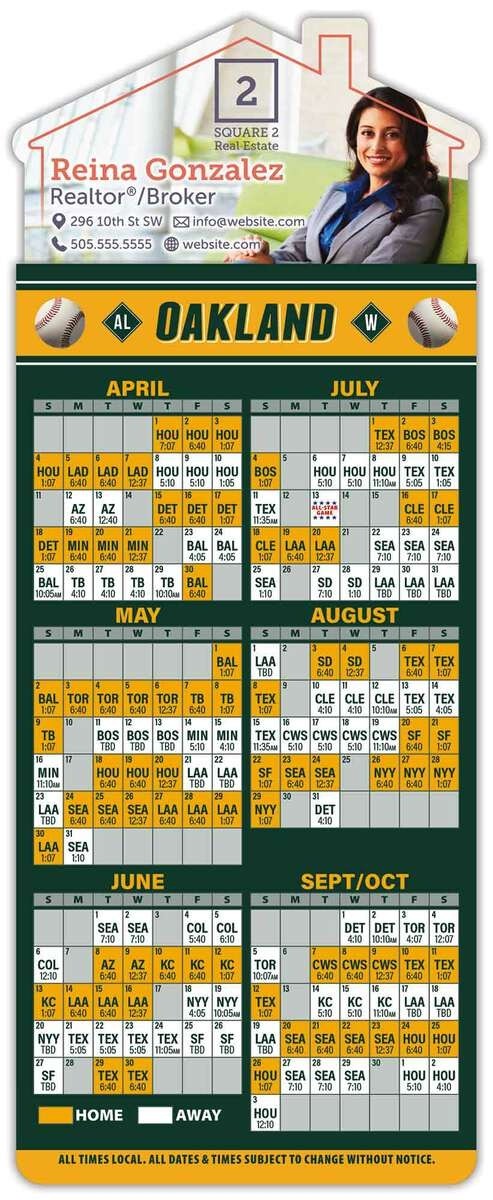 Oakland Athletics Team Schedule Magna-Card House Shaped Magnets ...