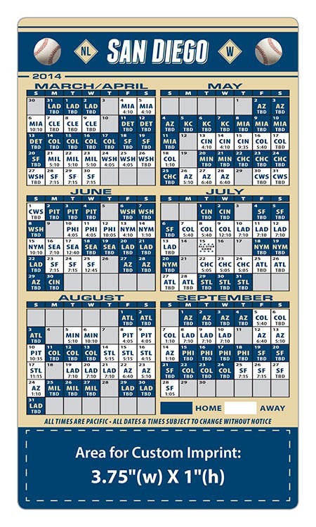 San Diego Padres Baseball Team Schedule Magnets 4 x 7  Custom Magnets