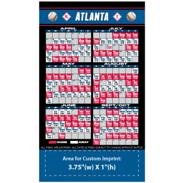 Atlanta Braves Baseball Team Schedule 4" x 7"