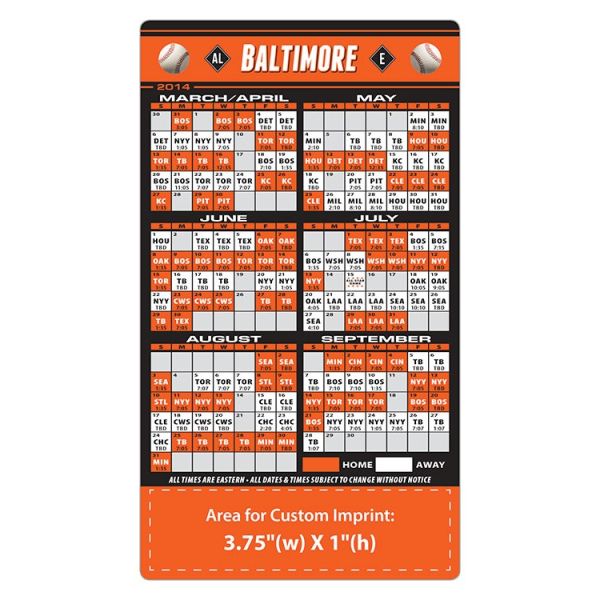 Baltimore Orioles Baseball Team Schedule 4" x 7"