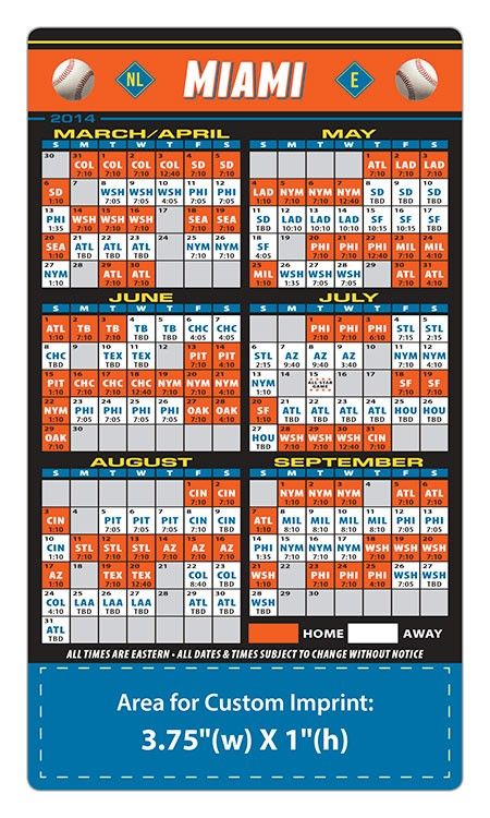 Custom Miami Marlins Baseball Team Schedule Magnets 4 x 7