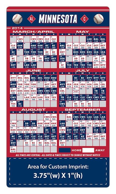 Minnesota Twins Baseball Team Schedule Magnets 4" x 7" | Custom-Magnets