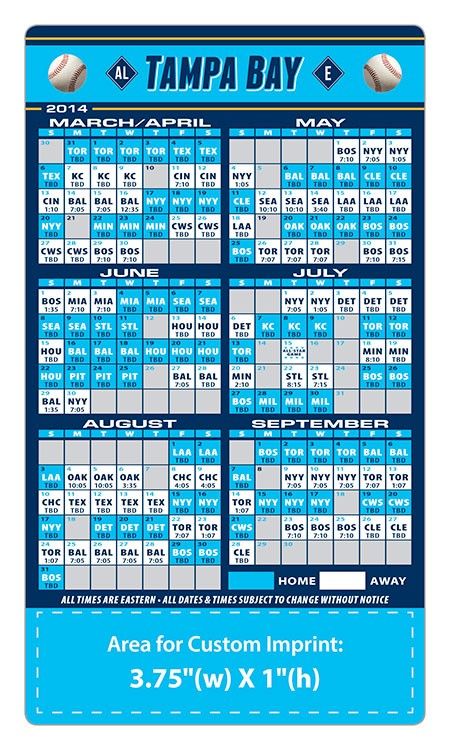 Tampa Bay Rays Baseball Team Schedule Magnets 4 x 7